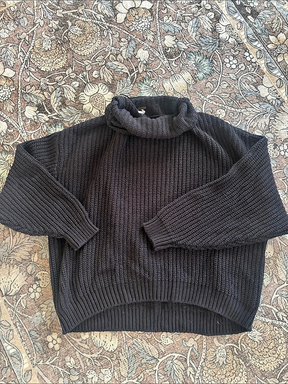 Free People Ottoman Slouchy Cowl Neck Sweater Black - FITS OVERSIZED